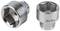 Zwei Stecknüsse aus Metall, die Größen (19 mm und 13 mm) sind eingraviert. Beide haben sechseckige Öffnungen und sind silbern.