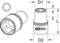 Abbildung eines KS Tools Steckschlüssels mit technischen Maßen D1, D2, L, und T. Oben links eine Draufsicht des Steckschlüssels.