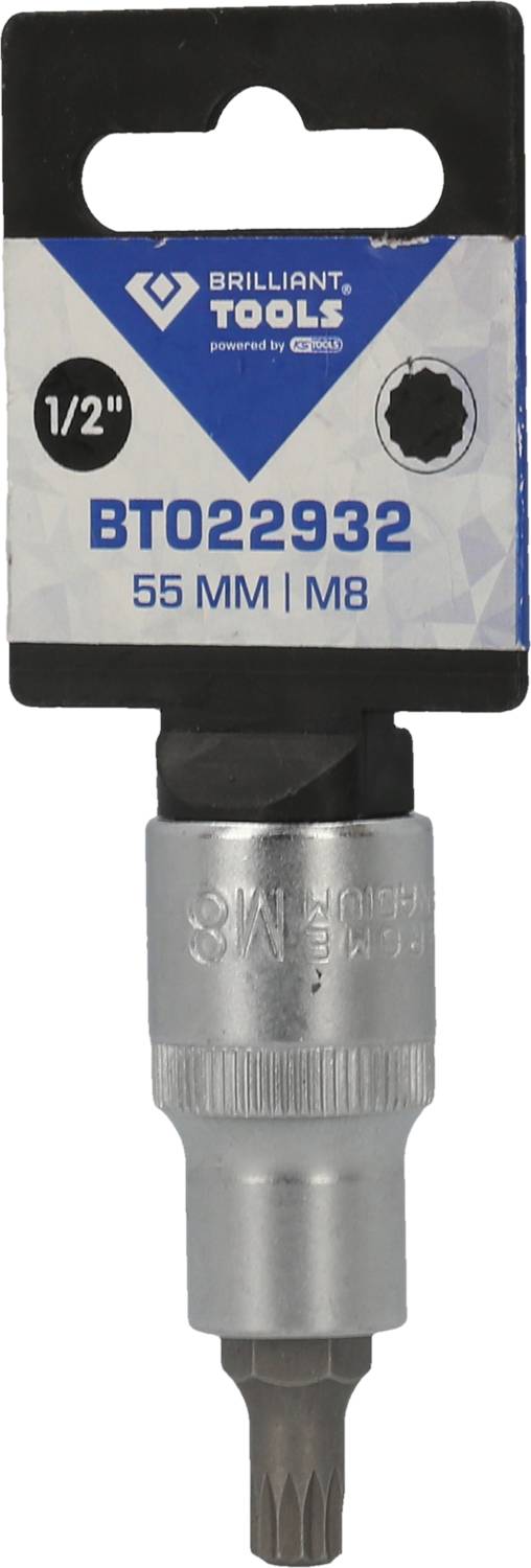 Bit mit Halterung, 55 mm Länge, Größe M8, sechszackige Form, Marke 'Brilliant Tools', Artikelnr. BT022932, für 1/2" Antrieb.