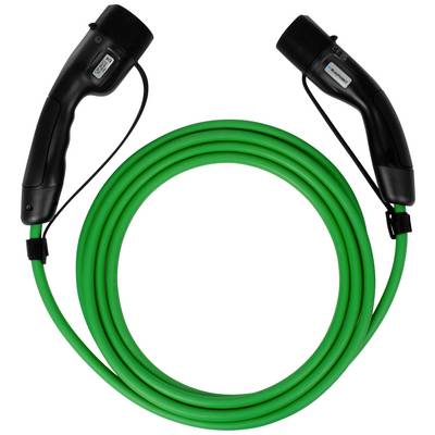 'Grünes Ladekabel mit zwei schwarzen Steckverbindern, zur Verwendung mit Elektrofahrzeugen.'