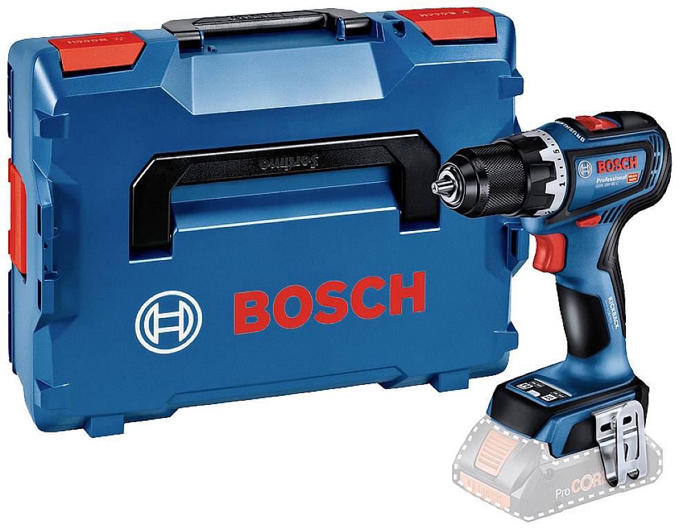 Akkuschrauber von Bosch mit einem blauen Koffer. Gerät hat ein rotes und blaues Design. Geeignet für Heimwerken oder Bauarbeiten.