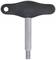 Ein schwarzer T-Griff mit einem Gewindestift unten, verwendet zum Festziehen oder Lösen von Schrauben oder Bolzen.