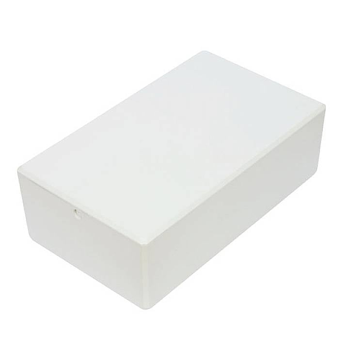 Weiße rechteckige Box mit glatter Oberfläche, keine sichtbaren Markierungen oder Merkmale.