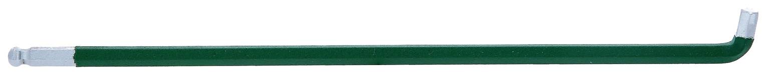 Ein grüner Rohr-Stabschlüssel mit L-Form, einem Griffende und einem abgewinkelten Kopf, sichtbar vor weißem Hintergrund.