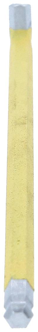 Eine sechseckige Metallstange mit goldener Beschichtung und silbernen Enden liegt vertikal.