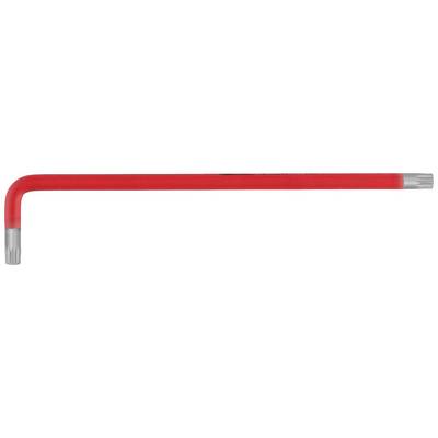 Ein roter L-förmiger Torx-Schlüssel aus Metall, Standardwerkzeug zum Anziehen oder Lösen von Schrauben mit Torx-Antrieb.