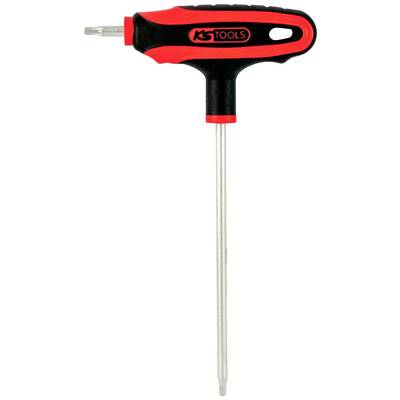 Ein roter und schwarzer T-Griff-Schraubendreher mit der Aufschrift 'KS Tools' auf dem Griff.