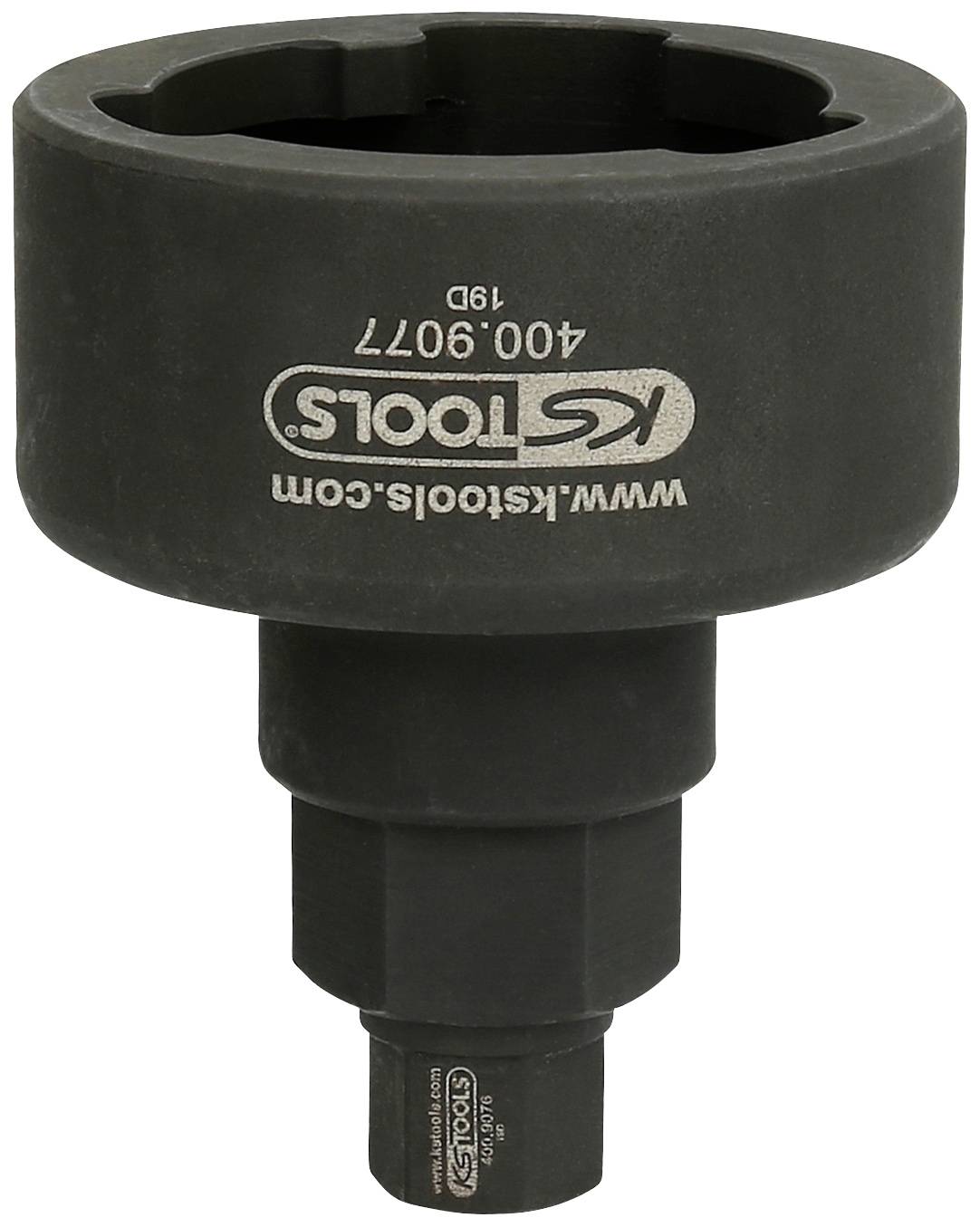 Ein großes Steckschlüssel-Werkzeug von KS Tools, schwarz mit sichtbarer Modellnummer '400.9077' und Website-URL.