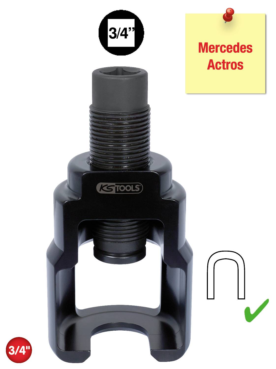 'U-Bügel-Schraubenausdrücker' für Mercedes Actros, 3/4-Zoll-Anschluss, schwarzes Metall, kompatibel mit U-förmigen Schrauben.