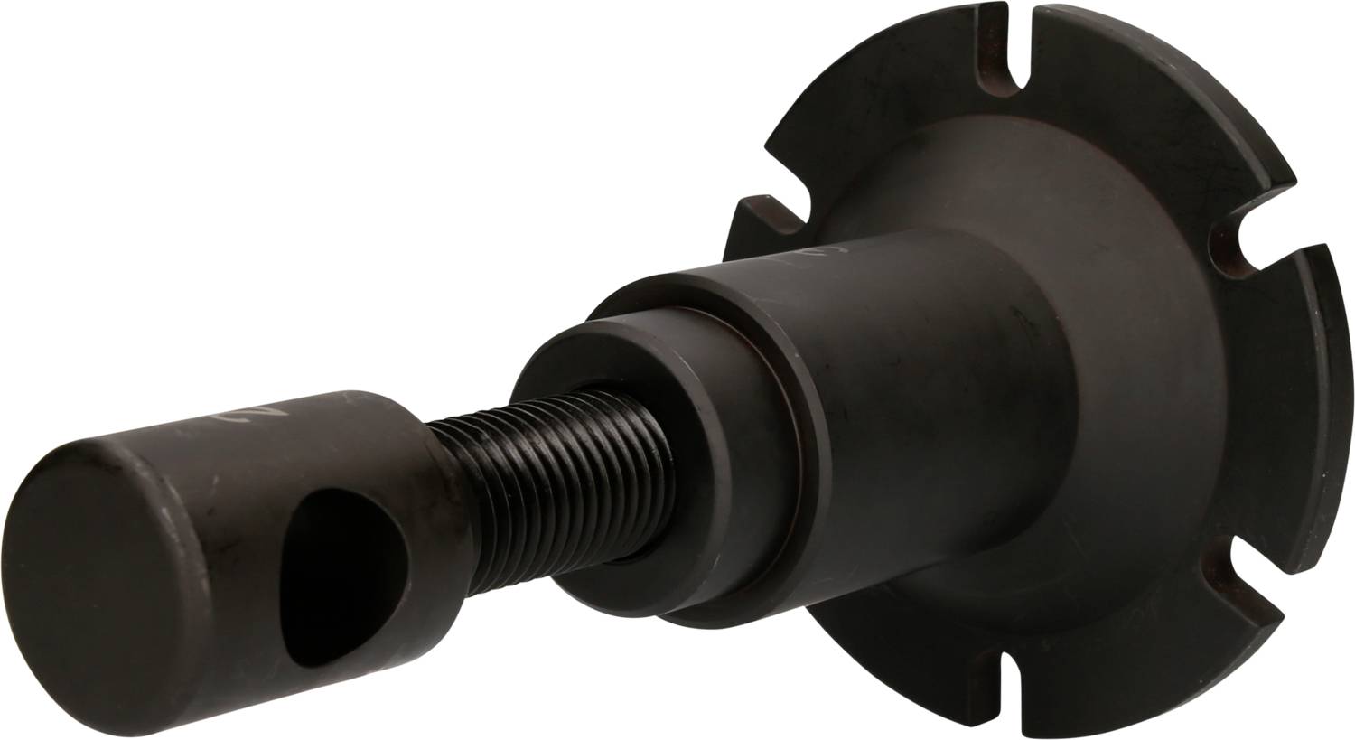 Mechanisches Werkzeug mit Gewindestange und gezahntem Rad, vermutlich für die Installation oder Entfernung von Lagerkomponenten.