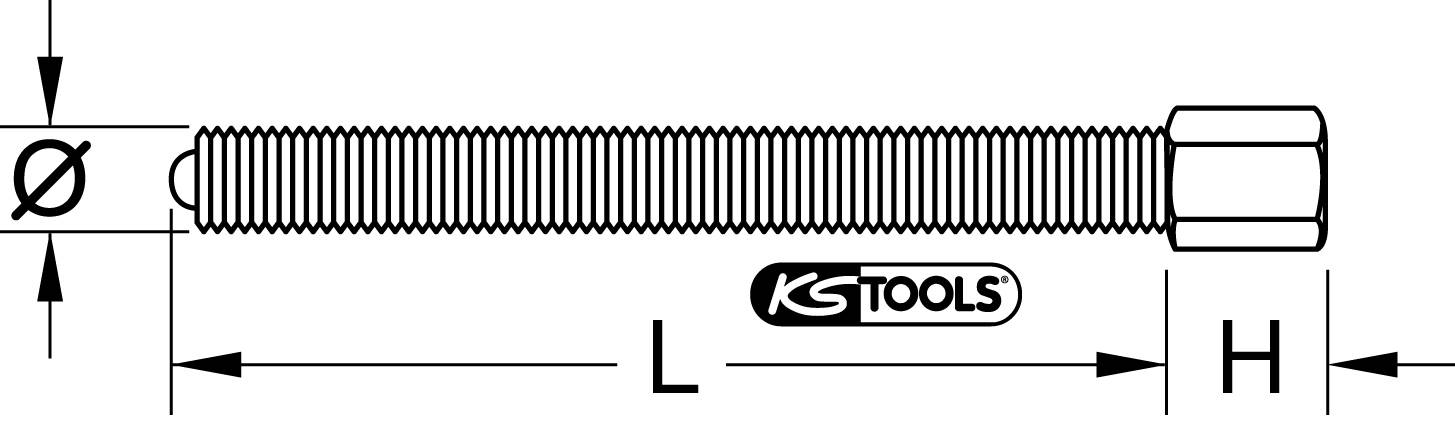 'Technische Zeichnung eines Schaftes mit Maßangaben für Durchmesser (Ø), Länge (L) und Höhe (H), mit KS Tools-Logo.'