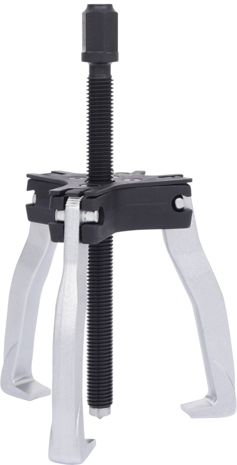Ein dreibeiniger Abzieher mit einer zentralen Schraube, verwendet zum Abnehmen von Lagern oder Zahnrädern von Wellen.
