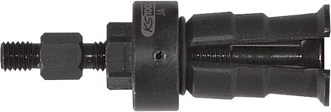 Schwarzes mechanisches Werkzeug mit mehreren Teilen, einschließlich Schraubgewinde und Zangenmechanismus, zur Rohrbearbeitung.
