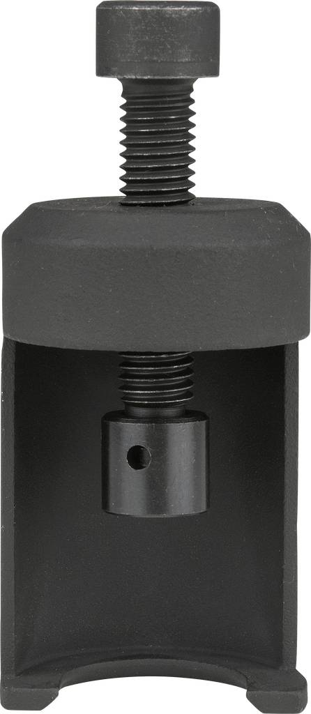 Ein schwarzer Abzieher mit Schraubmechanismus, verwendet zum Entfernen von Fahrzeugteilen. Die Schraube ist in der Mitte positioniert.