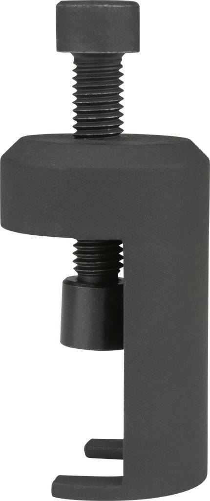 Ein schwarzer Abzieher aus Metall, geeignet zum Entfernen von Lagern oder Buchsen, mit einer Schraube zur Befestigung.