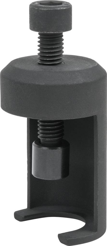 Spezialwerkzeug zur Entfernung von Kugelgelenken. Schwarze Metallkonstruktion mit Schraubmechanismus für präzises Arbeiten.