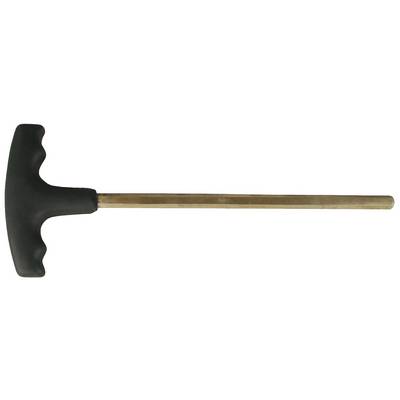 Ein L-förmiger T-Griff-Schlüssel mit schwarzem Griff und langem Metallschaft.