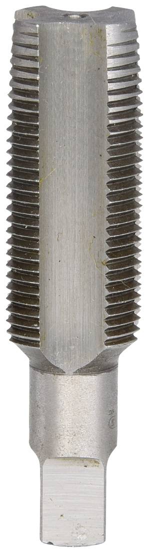 Ein zylindrischer Metallschneidwerkzeugbohrer mit spiralförmigen Schneiden, verwendet zur Herstellung oder Reparatur von Gewinden.