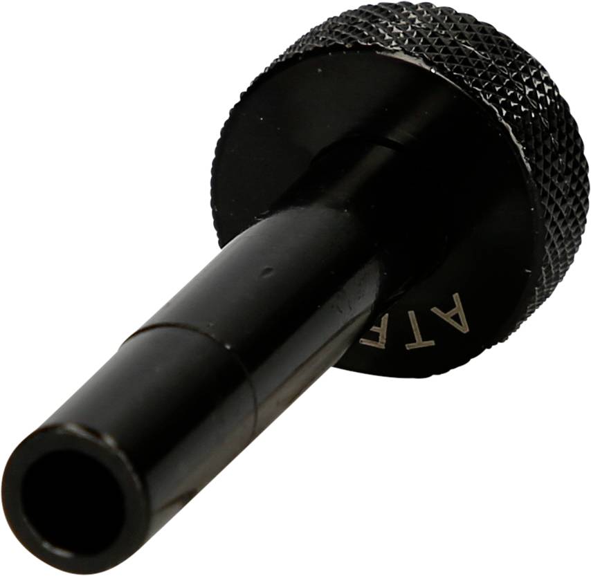 Schwarzes Metallstück mit geriffeltem Griff und schlauchartiger Öffnung.