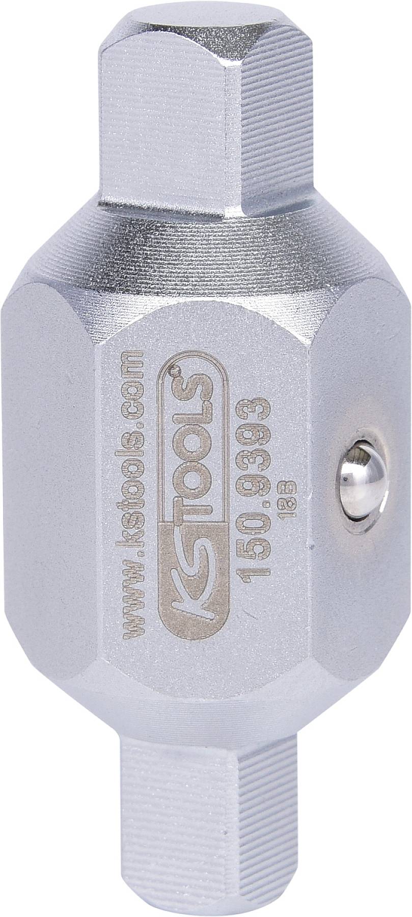 Metall-Werkzeug, zylindrische Form, mit zwei quadratischen Enden. Aufschrift: 'KS Tools'. Verwendet zum Lockern oder Festziehen.