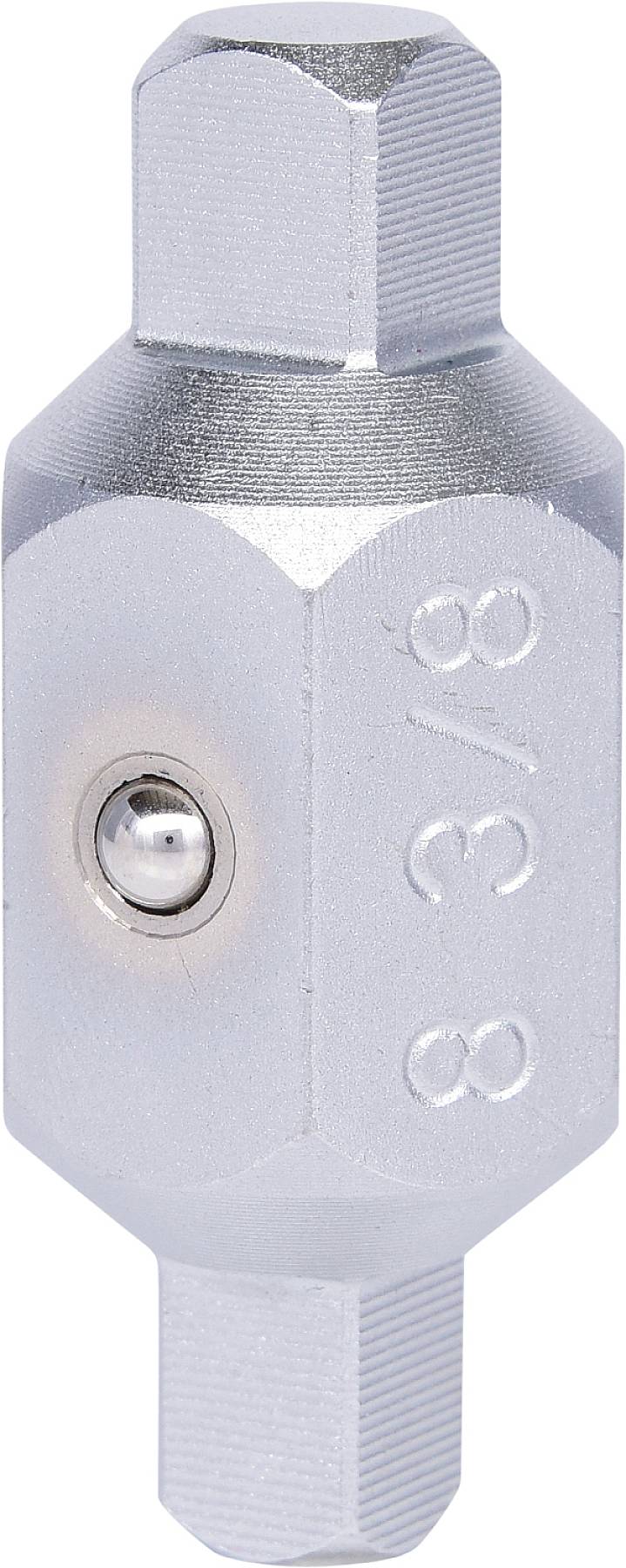 Metallwerkzeugadapter mit Sechskantenden, geprägt mit der Größe '3/8'. Hauptsächlich in mechanischen Anwendungen verwendet.