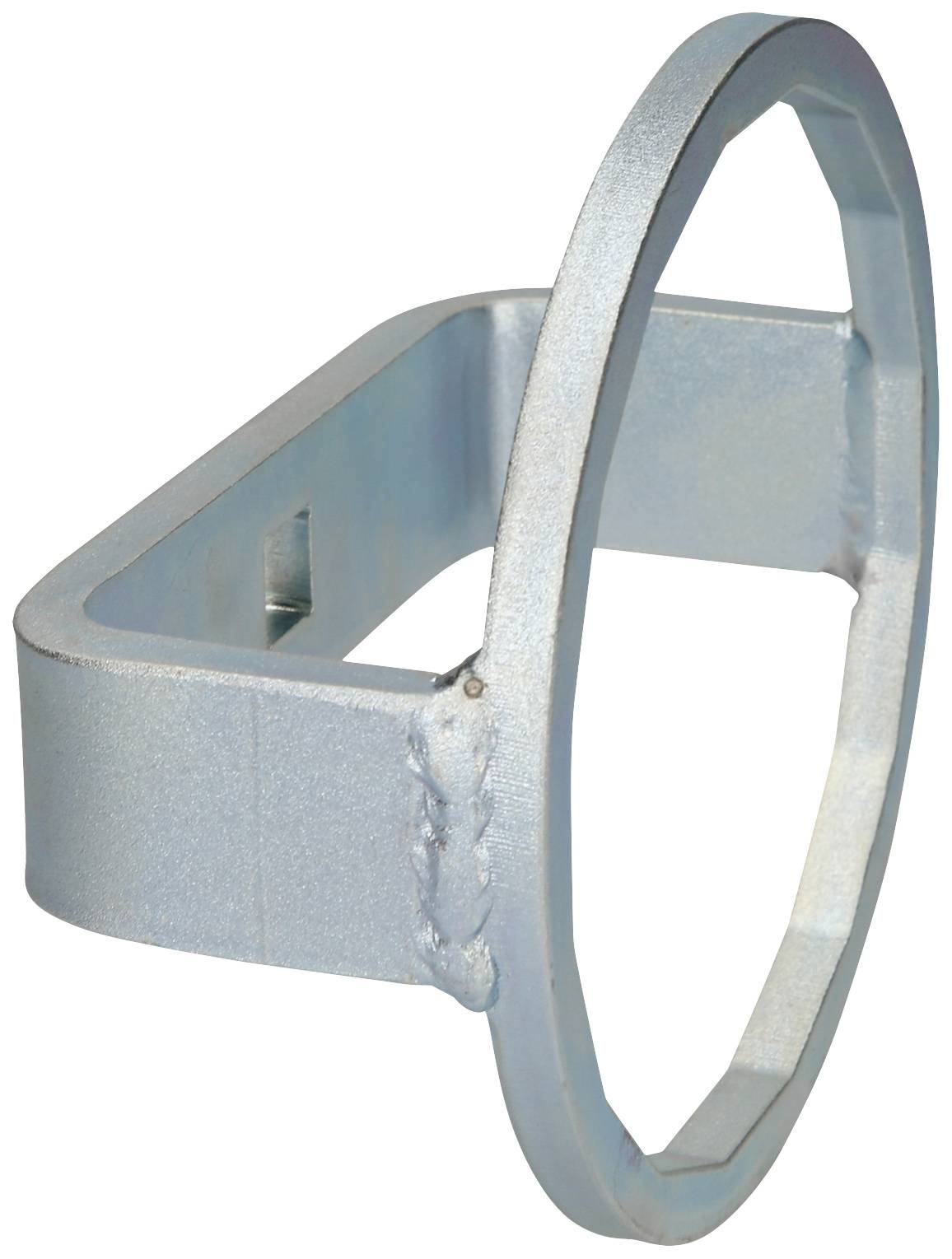 Metallischer Ring mit einem rechteckigen Rahmen. Verwendet in technischen oder industriellen Anwendungen.