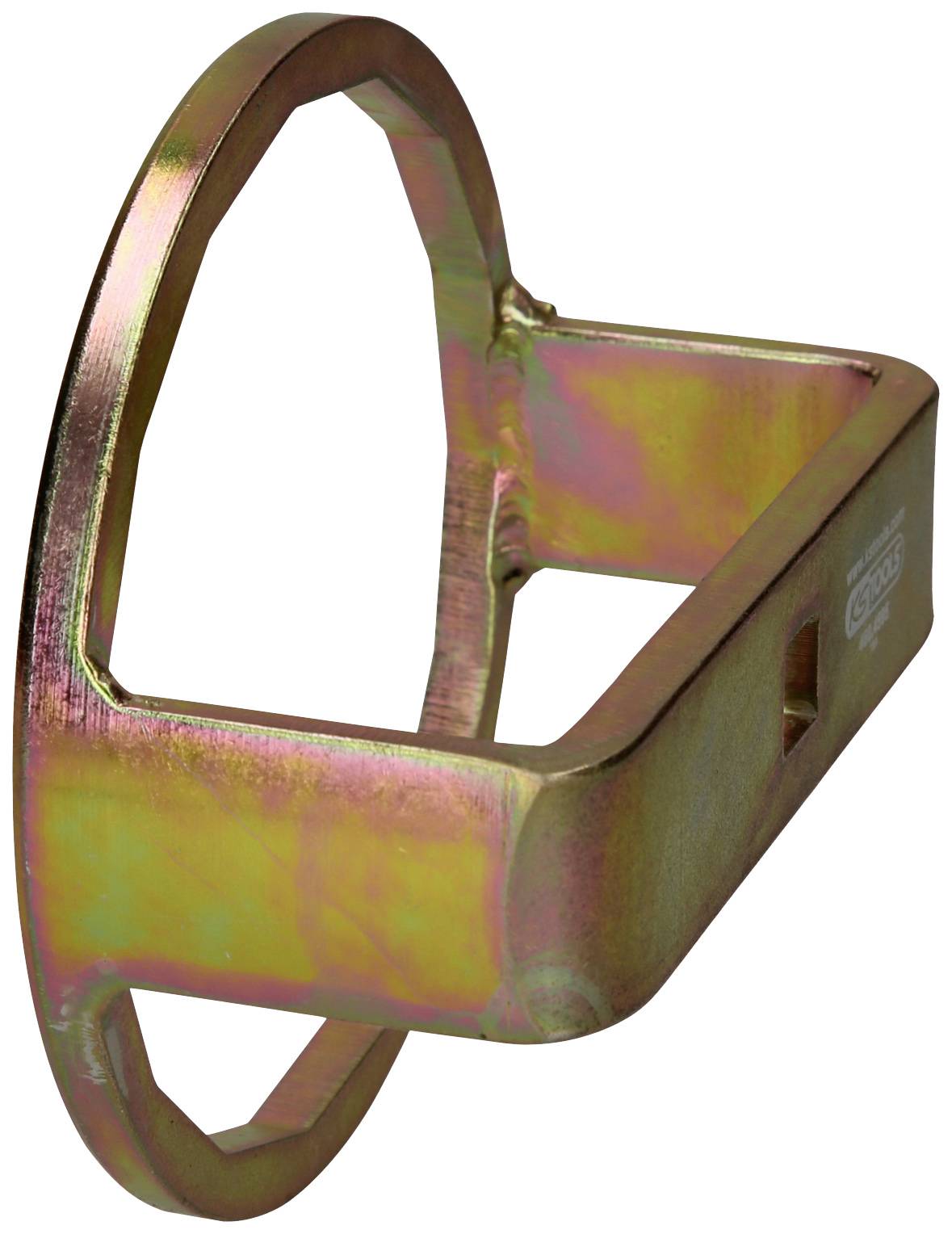 Metallbeschlag mit rechteckiger Basis und ovalem Griff. Häufig in mechanischen oder industriellen Anwendungen verwendet.