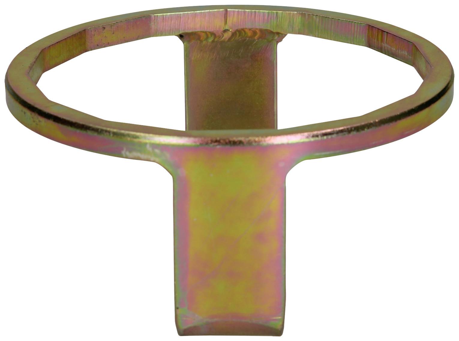 Rundes Metallwerkzeug mit sechseckiger Öffnung und kurzem Griff. Verwendet zum Drehen und Fixieren von Schrauben oder Bolzen.