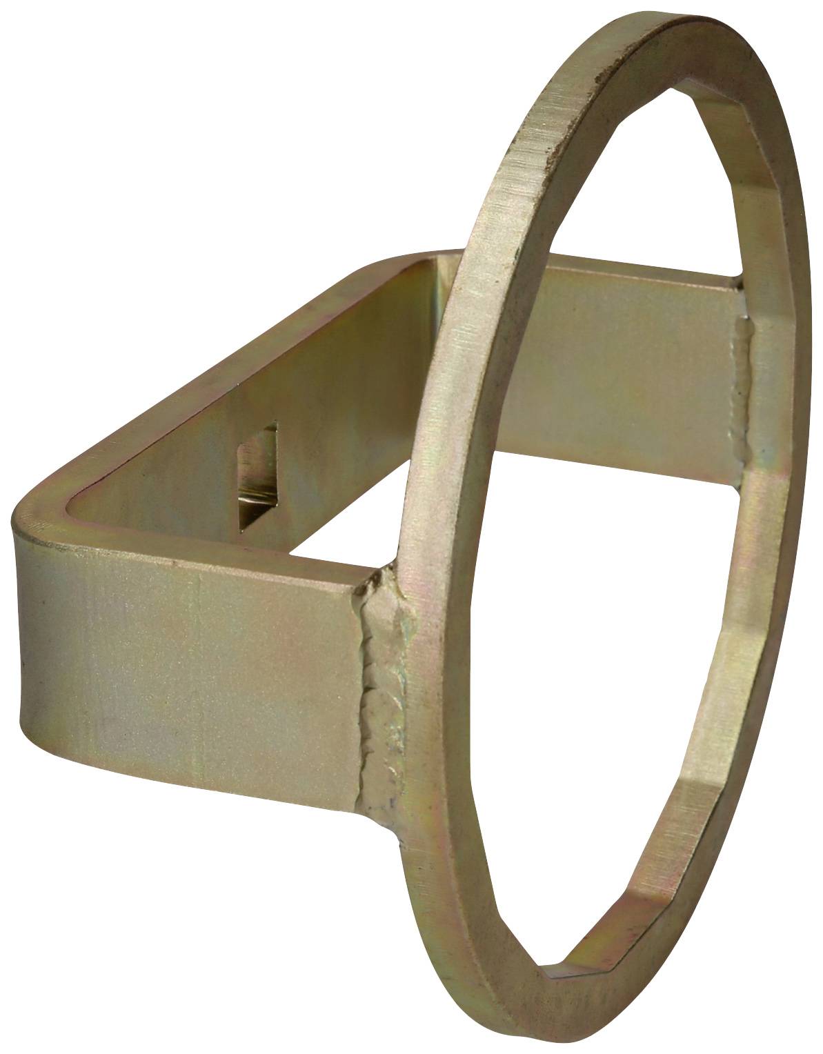 Metallring mit flachem, geschweißtem Sockel, vor hellem Hintergrund.