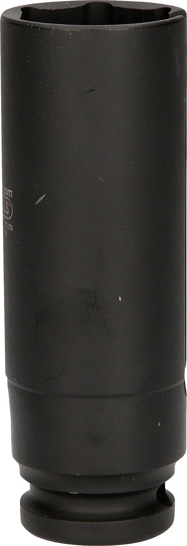 'Sechskant-Stecknuss, schwarz, zylinderförmig, mit glatter Oberfläche, zum Schrauben von Bolzen oder Muttern in verschiedenen Größen.'