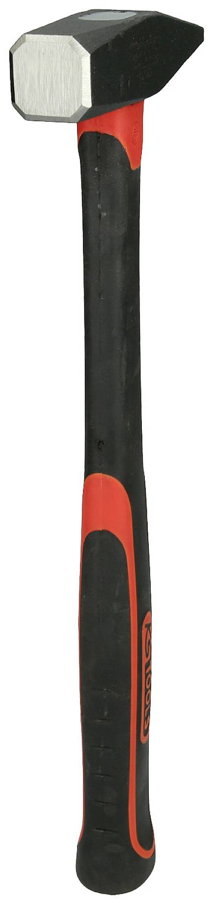 Hammer mit schwarz-rotem Griff, geeignet für Bauarbeiten.