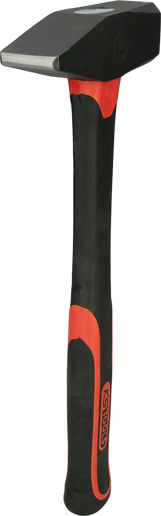 Ein Hammer mit schwarzem und rotem Griff, geeignet für handwerkliche Arbeiten.