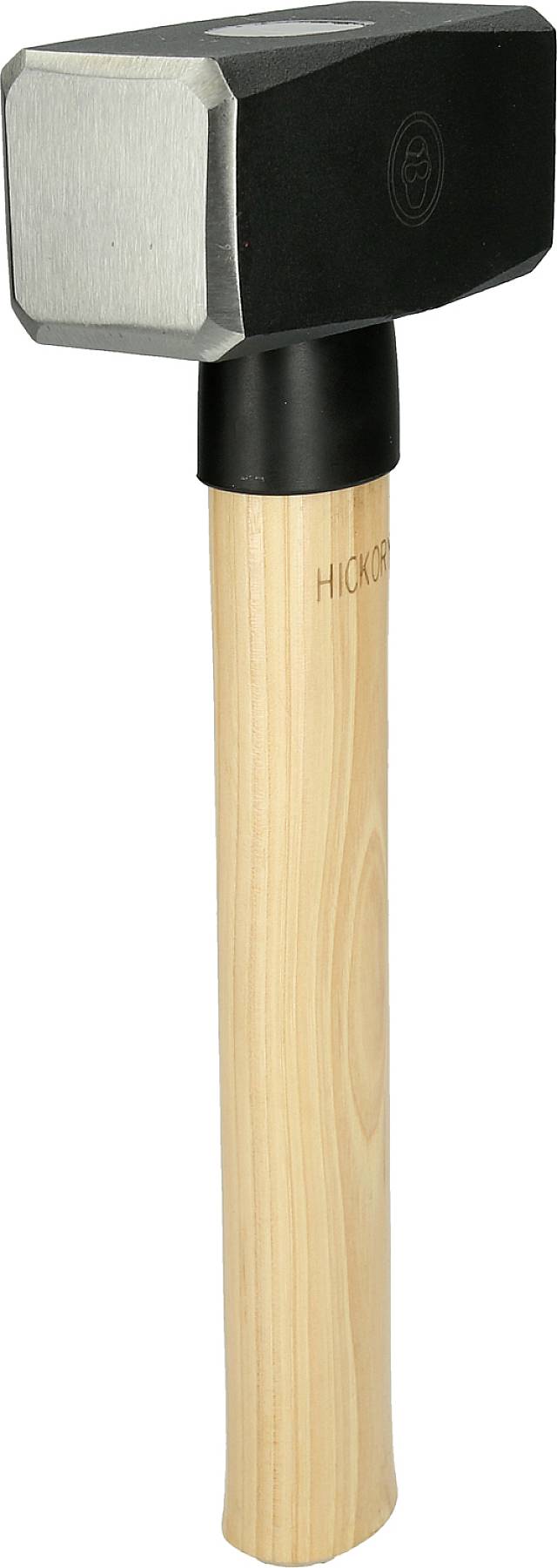 'Ein schwerer Hammer mit metallischem Kopf und Holzgriff, geeignet für Bau- oder Metallarbeiten.'