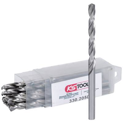 Bohrer-Set mit mehreren Metall-Spiralbohrern in transparenter Aufbewahrungsbox. Eine Bohrer ist separat abgebildet.