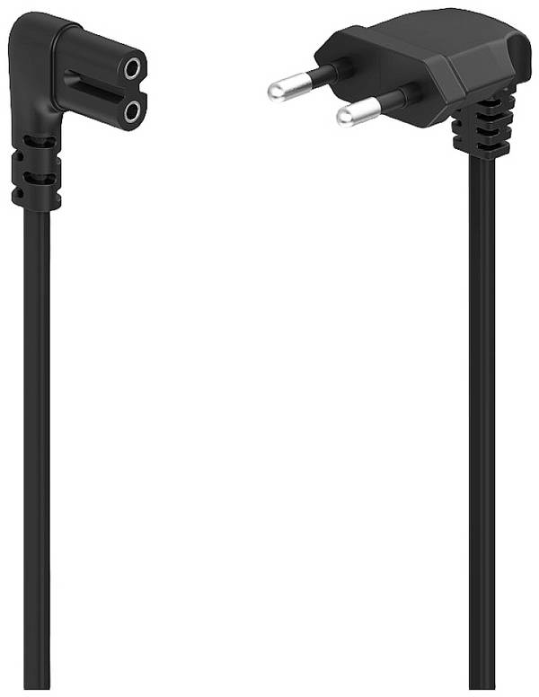 hama 00223282 Netzkabel, beidseitig gewinkelt, Euro-Stecker, Doppelnut/C7, 1,5 m, Schwarz