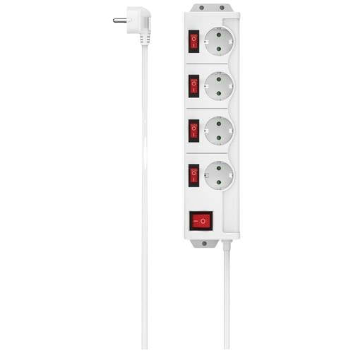 hama 00223121 Steckdosenleiste, 4-fach, 90°, einzeln schaltbar, Wandmontage, 1,4 m, Weiß