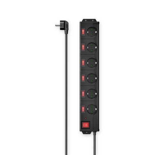 hama 00223160 Steckdosenleiste, 6-fach, Überspannungsschutz, 90°, einz.schaltbar, 1,4m,SW