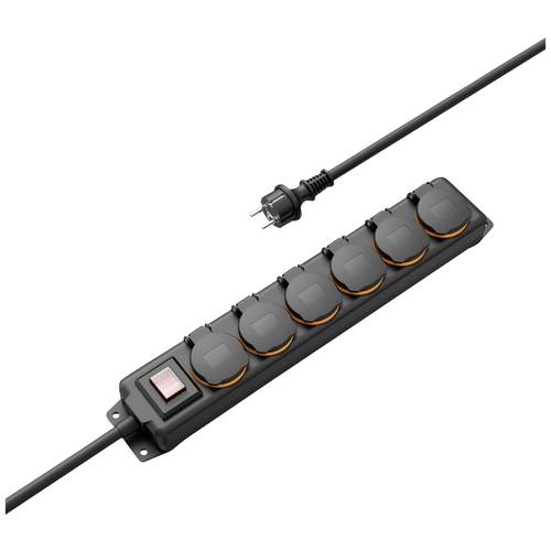 hama 00223065 Steckdosenleiste, 6-fach, für außen IP44, Schalter, Wandmontage, 2 m, Schw.