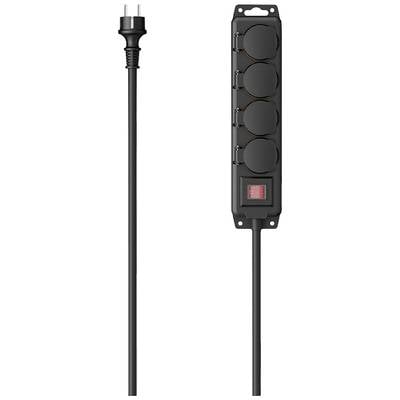 hama 00223064 Steckdosenleiste, 4-fach, für außen IP44, Schalter, Wandmontage, 4 m, Schw.