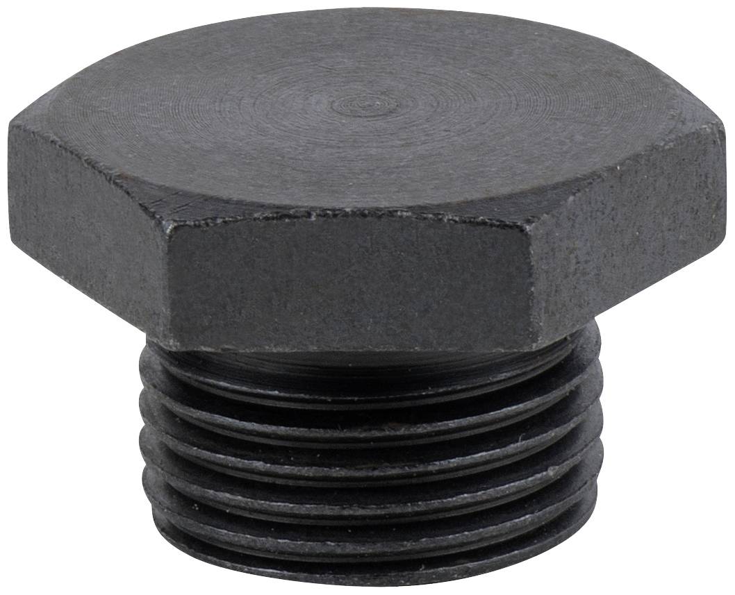 Sechskant-Kunststoffschraube mit flachem Kopf und Gewinde, schwarzes Material. Geeignet für industrielle Anwendungen und Befestigungen.