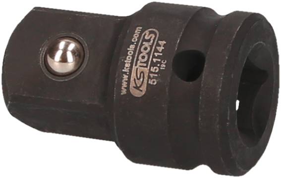 Eine schwarze Steckschlüssel-Adapterhülse mit Metallkugel, die auf der Seite 'KS TOOLS' markiert ist.