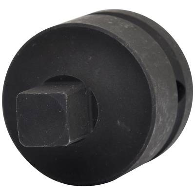 Eine schwarze, zylindrische Stecknuss mit quadratischem Antrieb. Dient zum Lösen oder Befestigen von Schrauben oder Muttern.