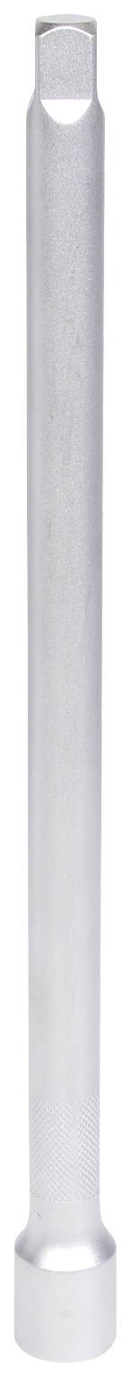 Ein silberfarbenes, zylinderförmiges Metallwerkzeug mit einem Loch an einem Ende und einem breiteren Sockel am anderen Ende.