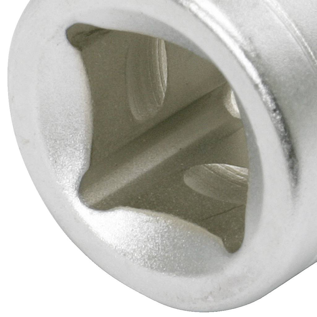 Silberfarbene, metallene Stecknuss mit sechseckiger Innenseite, geeignet für Ratschen- oder Schraubenschlüssel, Nahaufnahme.