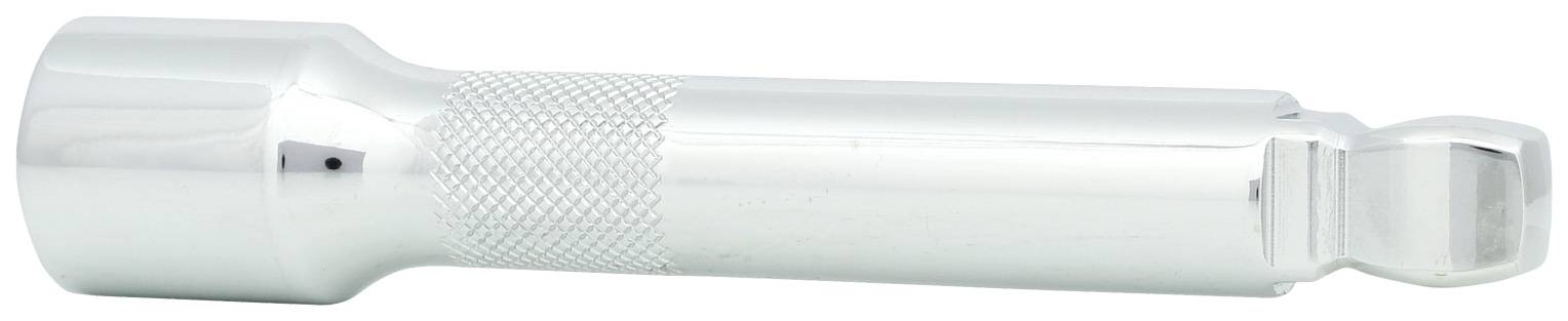 Silberner Steckschlüssel-Adapter mit gerändeltem Griff für besseren Halt.