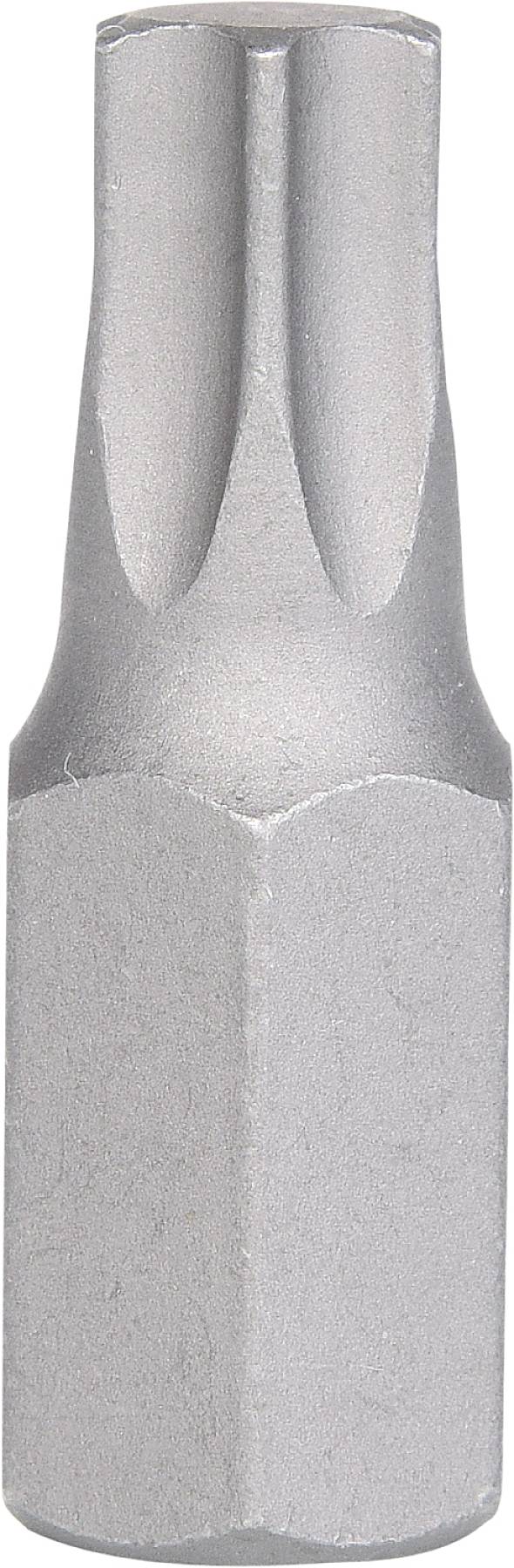 Ein silberner Steckschlüssel in Torx-Form, geeignet für Schrauben mit außen liegender Sternform.