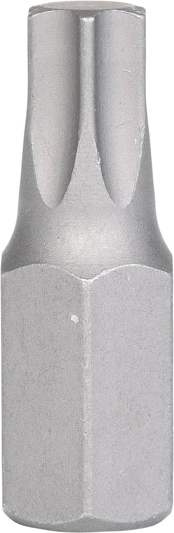 Metallischer Schraubaufsatz mit sechseckigem Grund und geschlitzter Spitze für Torx-Schrauben.