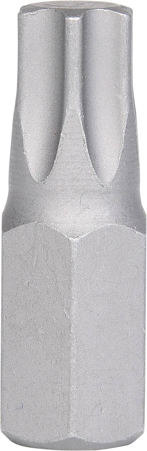Bit mit sechskantigem Schaft, geeignet für Torx-Schrauben. Silbernes Metall, robuste Bauweise für Werkzeuge und Maschinenanwendungen.