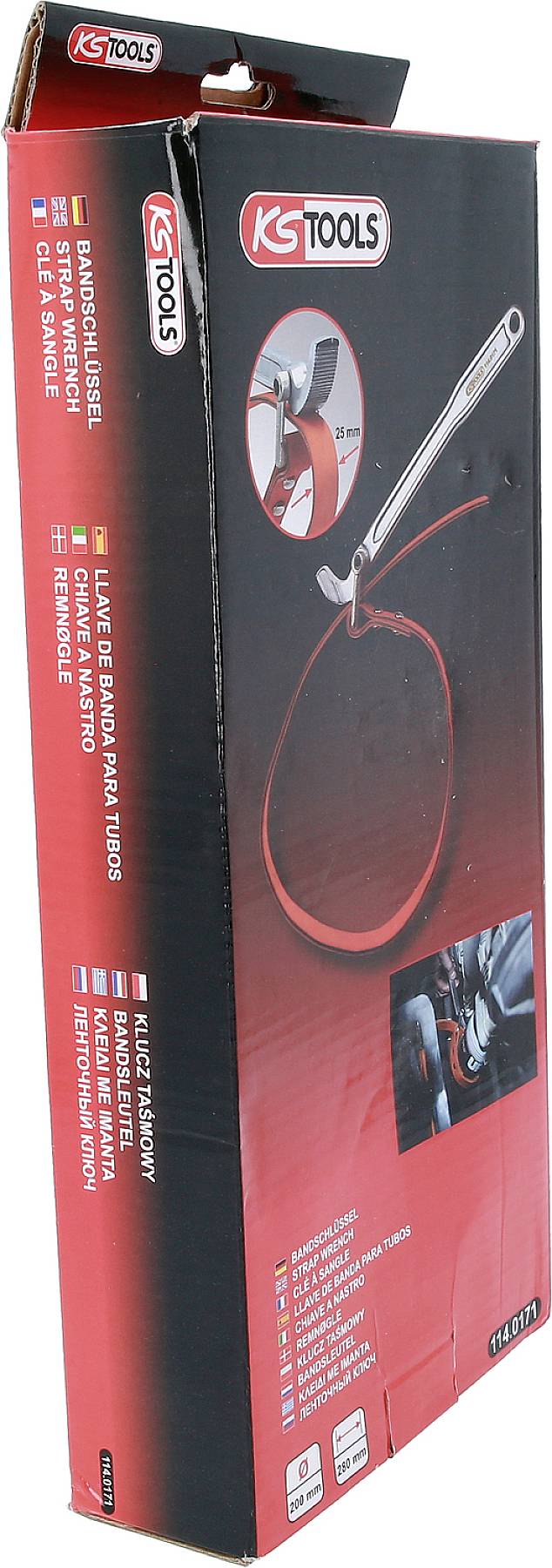 Verpackung einer Werkzeugschale von KS Tools mit Produktabbildung, Firmenlogo und mehrsprachiger Beschreibung.