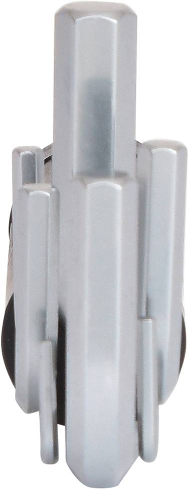 Silbernes, abstraktes Objekt mit mehreren vertikalen und horizontalen Elementen, die eine moderne und künstlerische Form bilden.